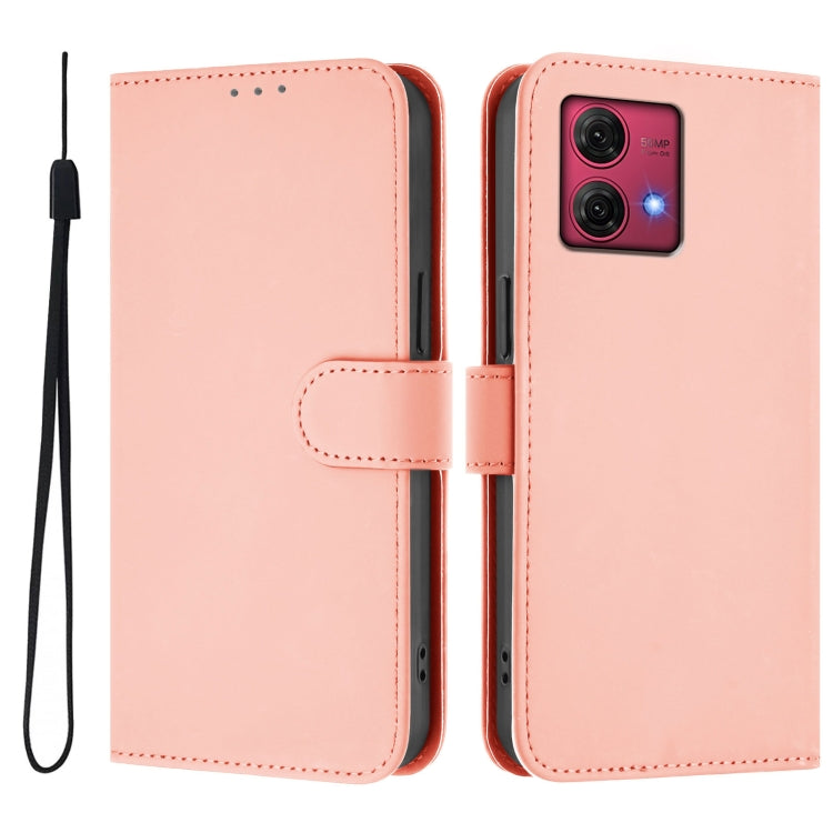 For Motorola Moto G84 5G Skin Feel Solid Color Leather Phone Case with Lanyard