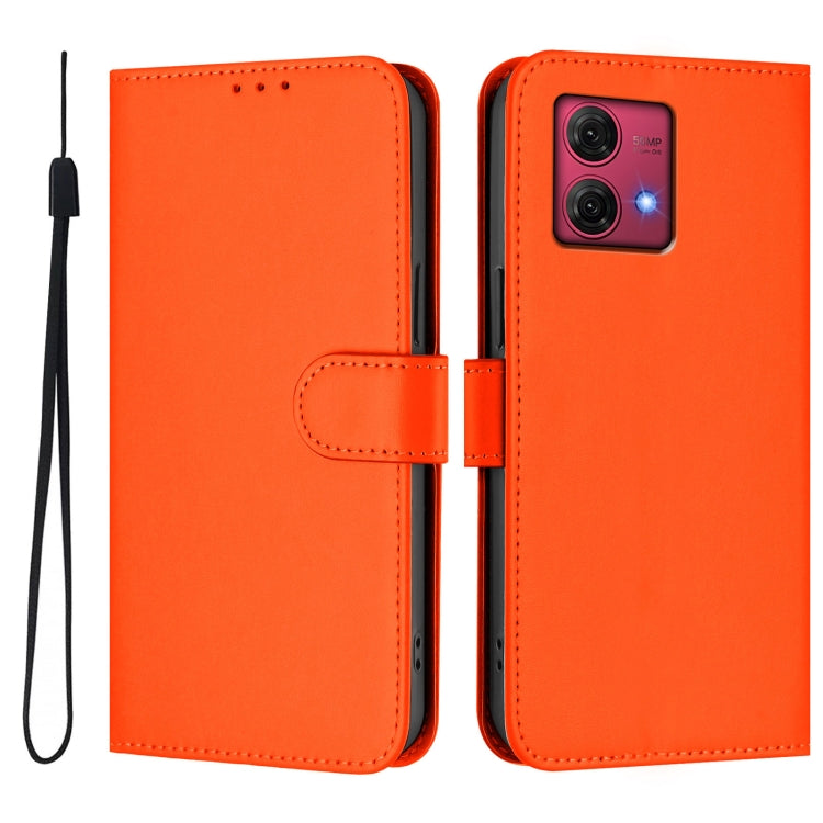 For Motorola Moto G84 5G Skin Feel Solid Color Leather Phone Case with Lanyard