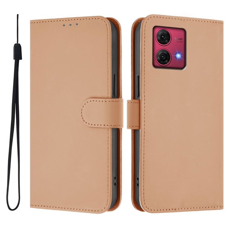 For Motorola Moto G84 5G Skin Feel Solid Color Leather Phone Case with Lanyard