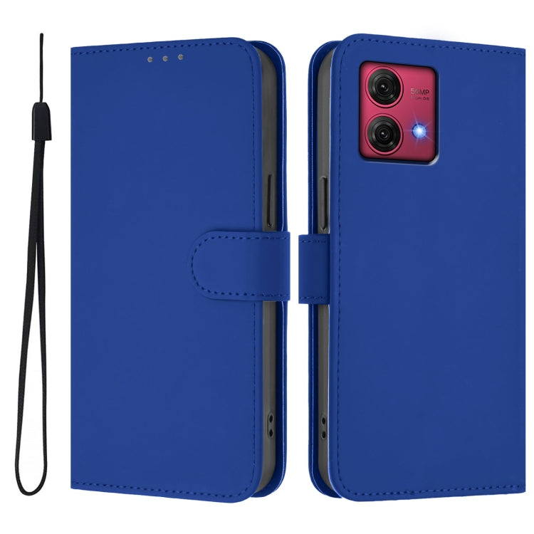 For Motorola Moto G84 5G Skin Feel Solid Color Leather Phone Case with Lanyard