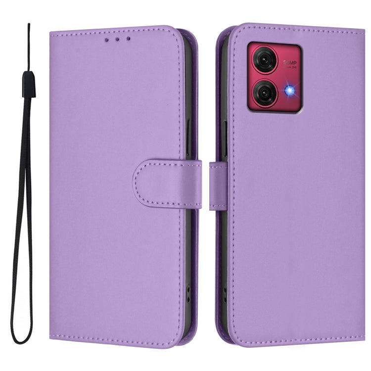 For Motorola Moto G84 5G Skin Feel Solid Color Leather Phone Case with Lanyard
