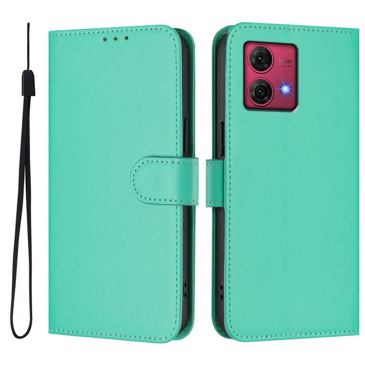 For Motorola Moto G84 5G Skin Feel Solid Color Leather Phone Case with Lanyard