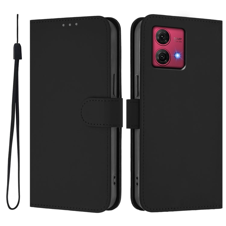 For Motorola Moto G84 5G Skin Feel Solid Color Leather Phone Case with Lanyard