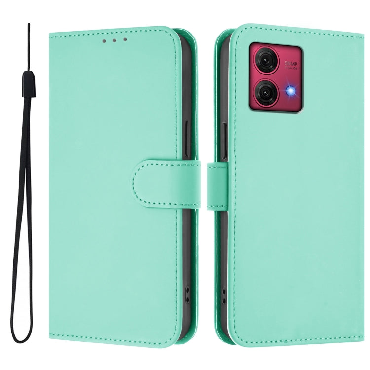 For Motorola Moto G84 5G Skin Feel Solid Color Leather Phone Case with Lanyard