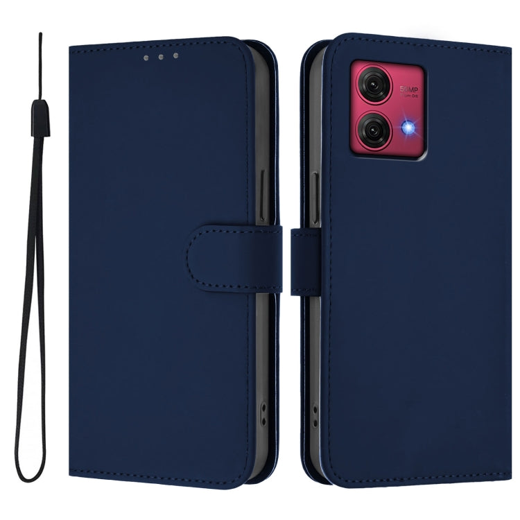 For Motorola Moto G84 5G Skin Feel Solid Color Leather Phone Case with Lanyard