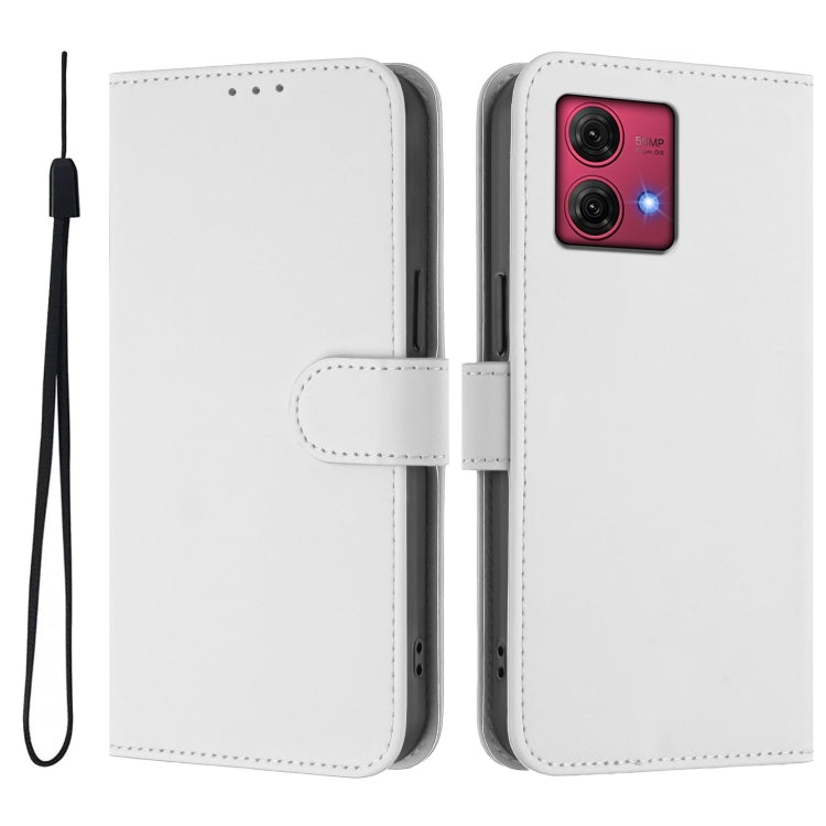 For Motorola Moto G84 5G Skin Feel Solid Color Leather Phone Case with Lanyard