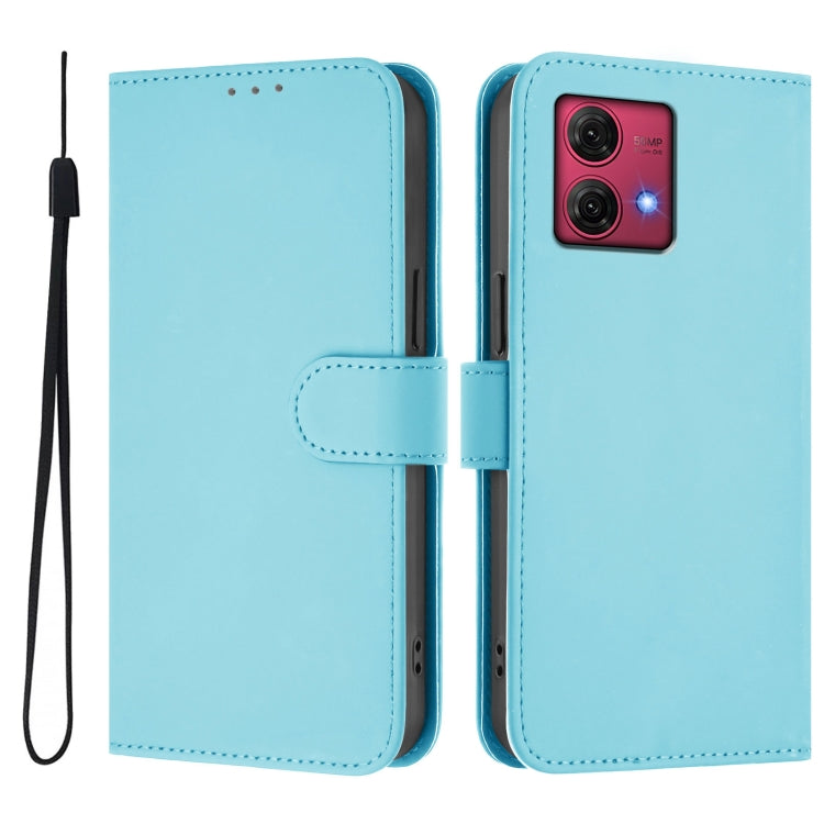 For Motorola Moto G84 5G Skin Feel Solid Color Leather Phone Case with Lanyard