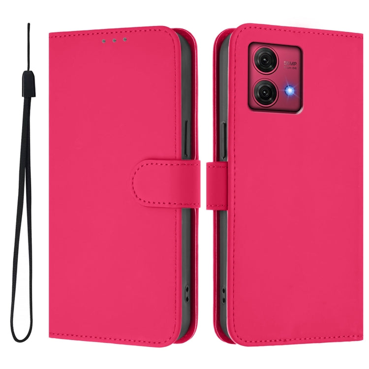 For Motorola Moto G84 5G Skin Feel Solid Color Leather Phone Case with Lanyard