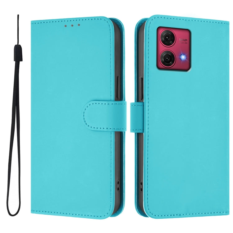 For Motorola Moto G84 5G Skin Feel Solid Color Leather Phone Case with Lanyard