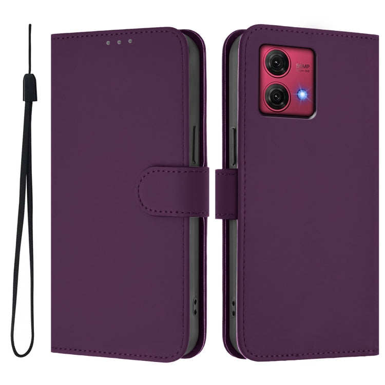 For Motorola Moto G84 5G Skin Feel Solid Color Leather Phone Case with Lanyard
