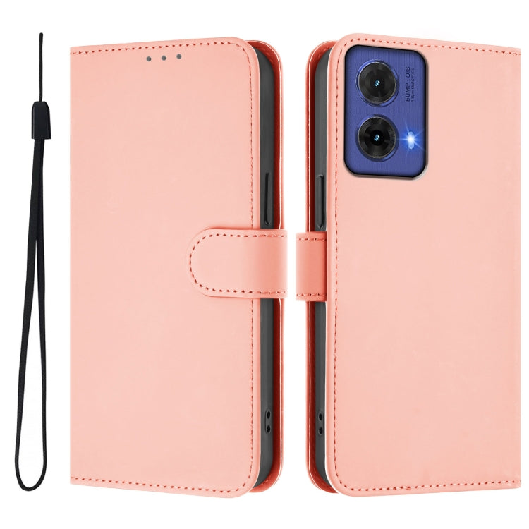 For Motorola Moto G85 5G Skin Feel Solid Color Leather Phone Case with Lanyard