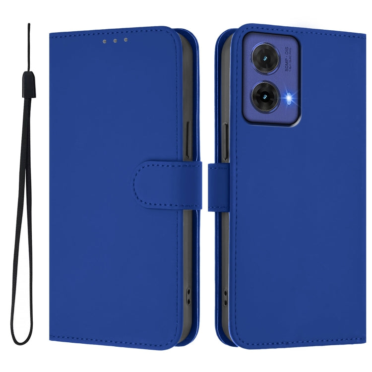 For Motorola Moto G85 5G Skin Feel Solid Color Leather Phone Case with Lanyard