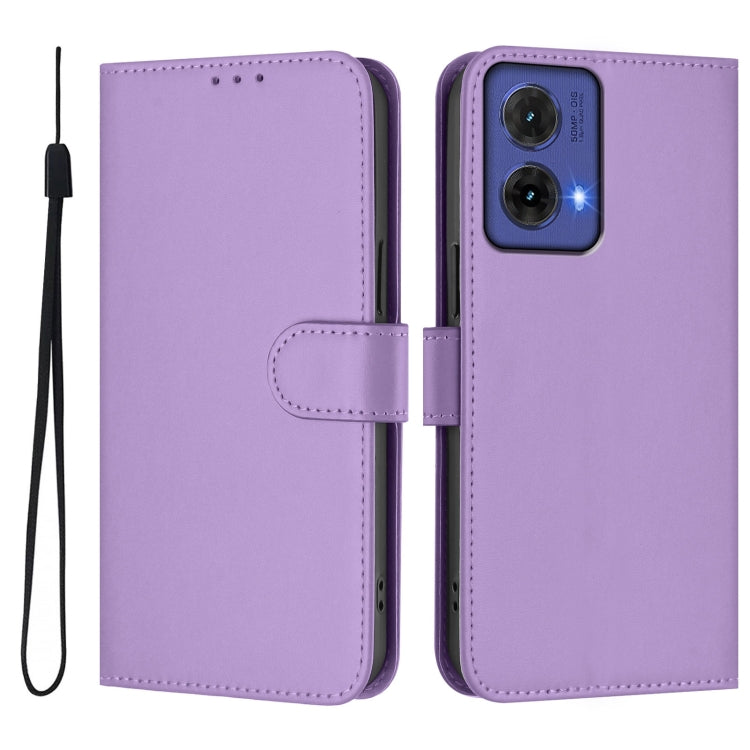 For Motorola Moto G85 5G Skin Feel Solid Color Leather Phone Case with Lanyard