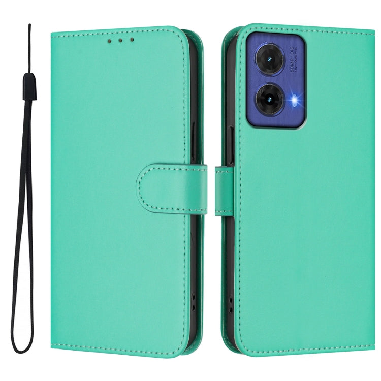For Motorola Moto G85 5G Skin Feel Solid Color Leather Phone Case with Lanyard