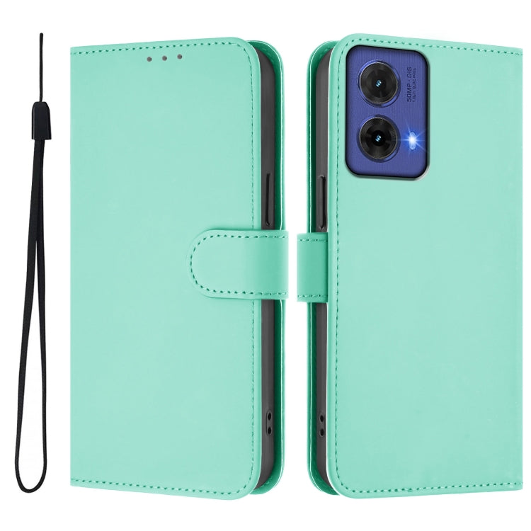 For Motorola Moto G85 5G Skin Feel Solid Color Leather Phone Case with Lanyard