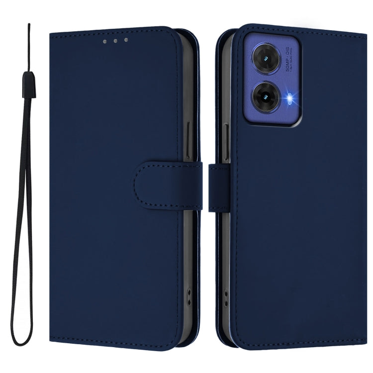 For Motorola Moto G85 5G Skin Feel Solid Color Leather Phone Case with Lanyard