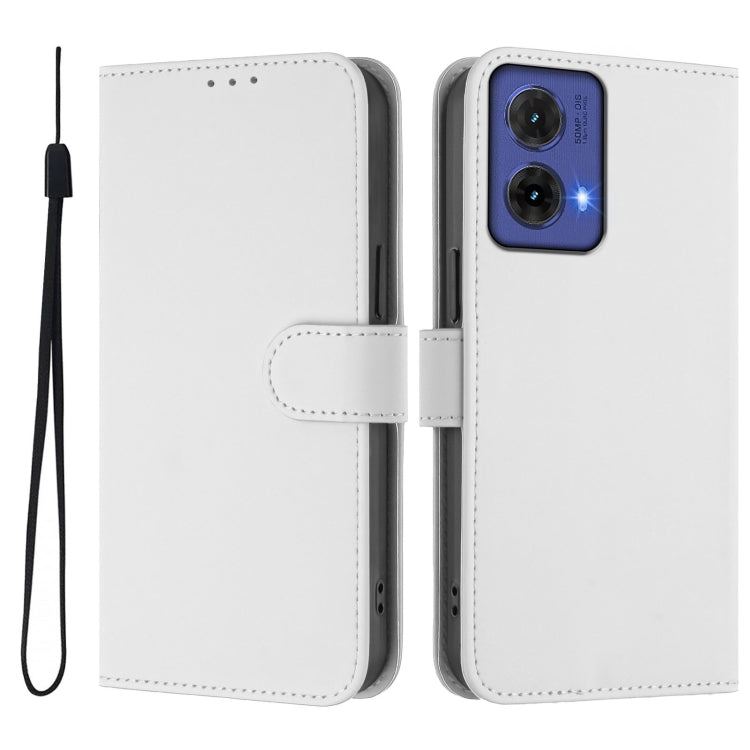 For Motorola Moto G85 5G Skin Feel Solid Color Leather Phone Case with Lanyard