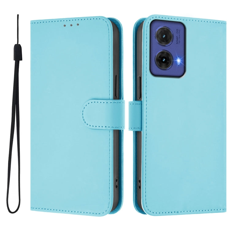 For Motorola Moto G85 5G Skin Feel Solid Color Leather Phone Case with Lanyard