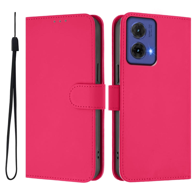 For Motorola Moto G85 5G Skin Feel Solid Color Leather Phone Case with Lanyard