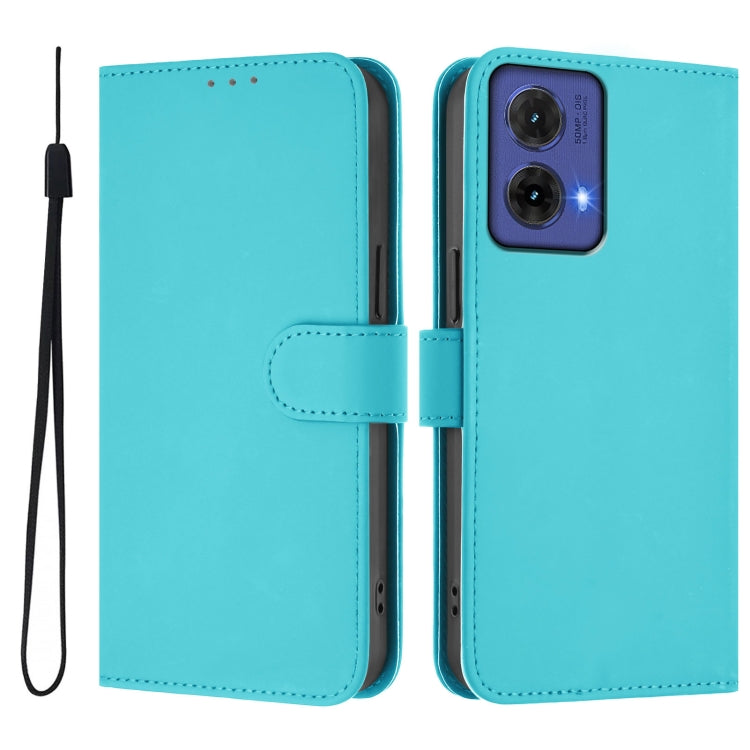 For Motorola Moto G85 5G Skin Feel Solid Color Leather Phone Case with Lanyard