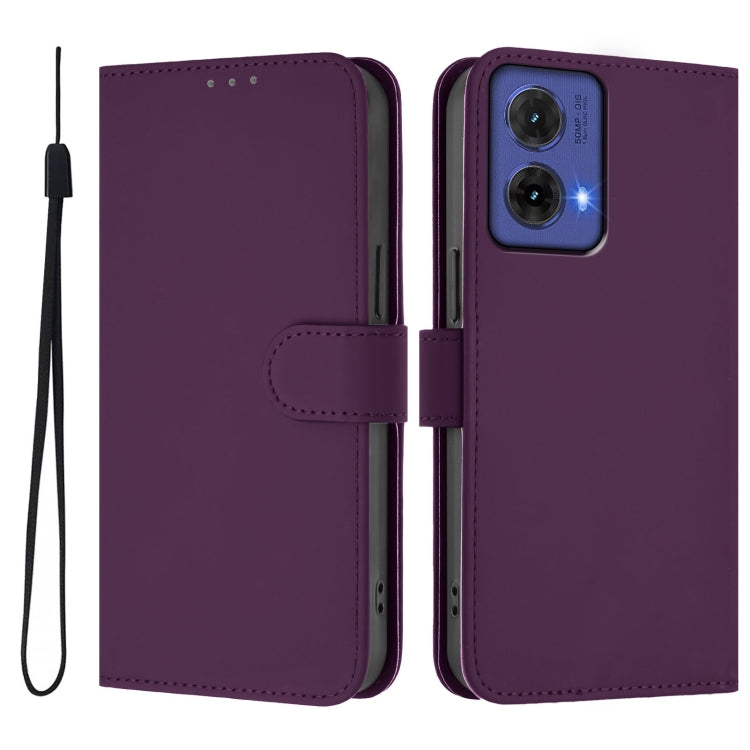 For Motorola Moto G85 5G Skin Feel Solid Color Leather Phone Case with Lanyard