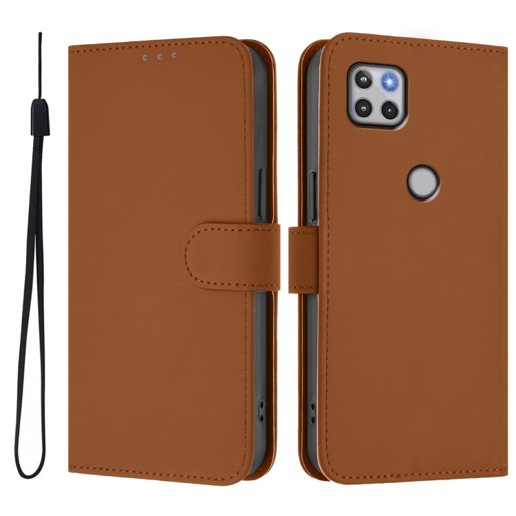 For Motorola One 5G Ace Skin Feel Solid Color Leather Phone Case with Lanyard