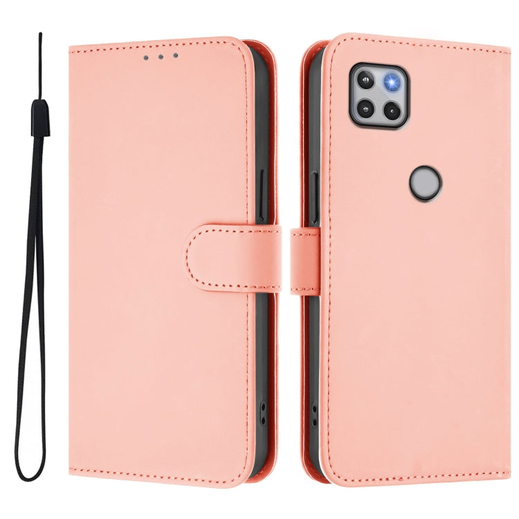 For Motorola One 5G Ace Skin Feel Solid Color Leather Phone Case with Lanyard