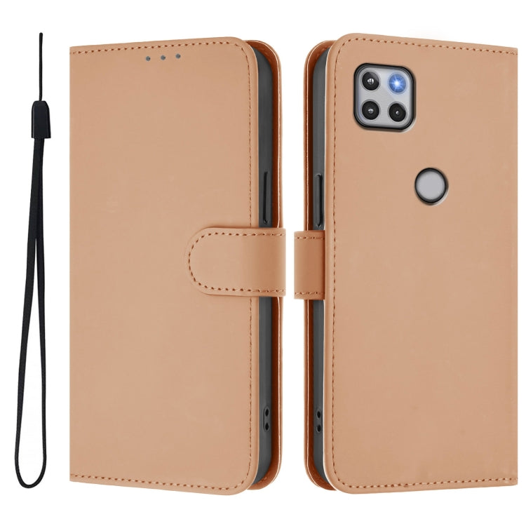 For Motorola One 5G Ace Skin Feel Solid Color Leather Phone Case with Lanyard