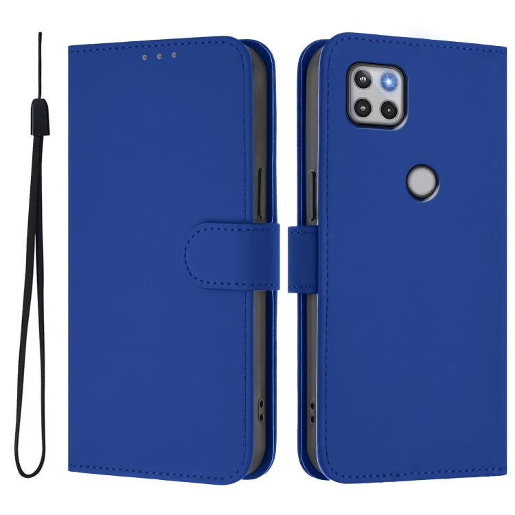 For Motorola One 5G Ace Skin Feel Solid Color Leather Phone Case with Lanyard