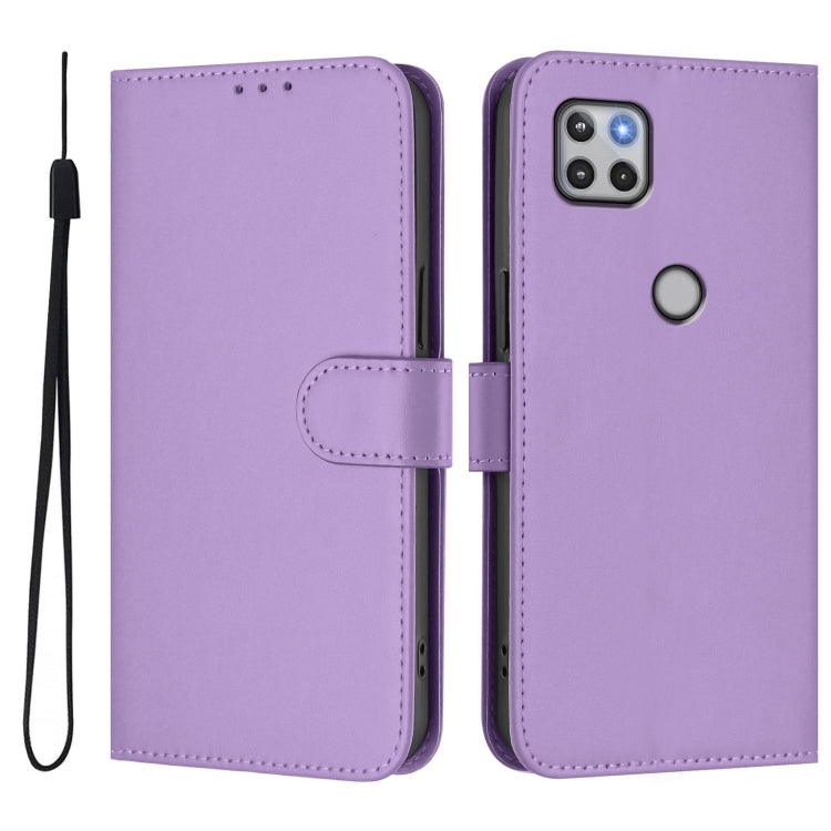 For Motorola One 5G Ace Skin Feel Solid Color Leather Phone Case with Lanyard