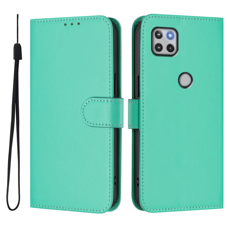 For Motorola One 5G Ace Skin Feel Solid Color Leather Phone Case with Lanyard