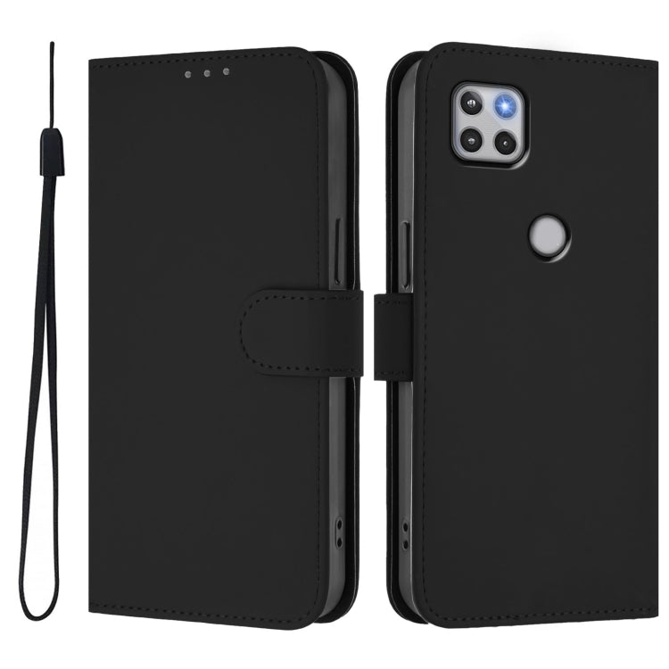 For Motorola One 5G Ace Skin Feel Solid Color Leather Phone Case with Lanyard