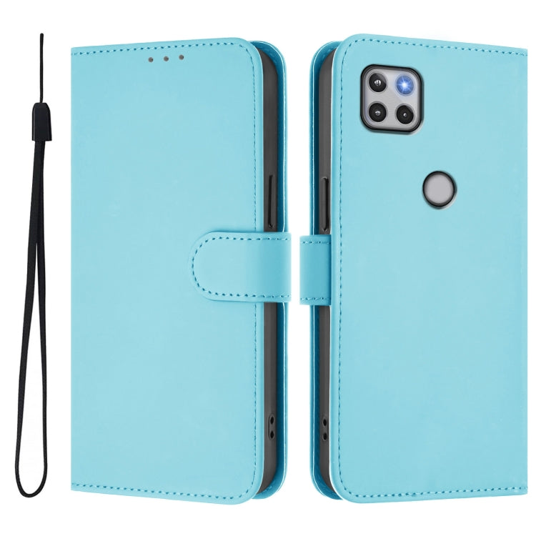 For Motorola One 5G Ace Skin Feel Solid Color Leather Phone Case with Lanyard