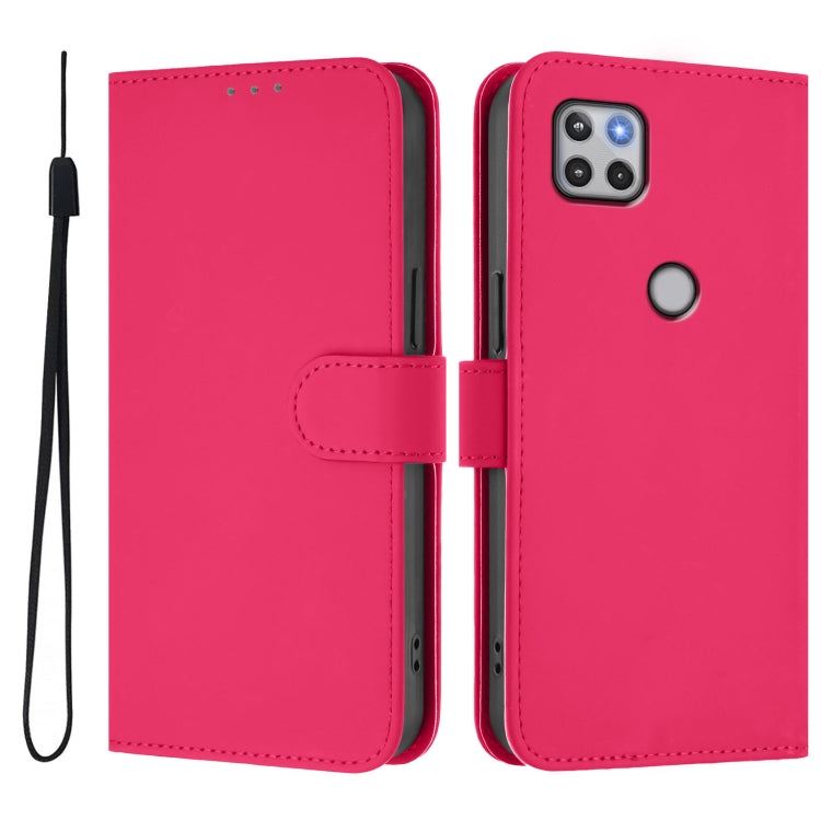 For Motorola One 5G Ace Skin Feel Solid Color Leather Phone Case with Lanyard