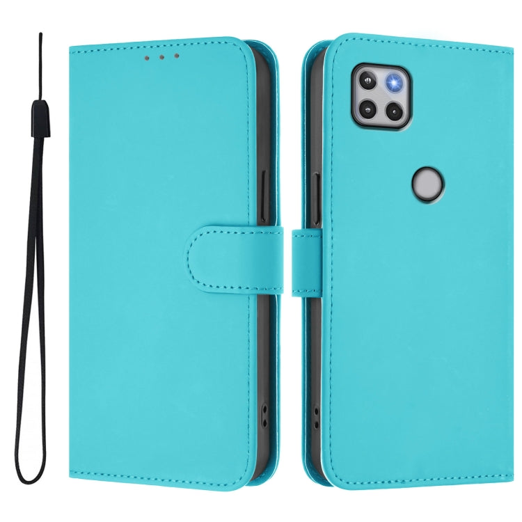 For Motorola One 5G Ace Skin Feel Solid Color Leather Phone Case with Lanyard
