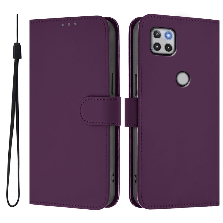 For Motorola One 5G Ace Skin Feel Solid Color Leather Phone Case with Lanyard