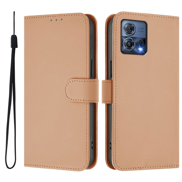 For Motorola Moto S30 Pro 5G Skin Feel Solid Color Leather Phone Case with Lanyard