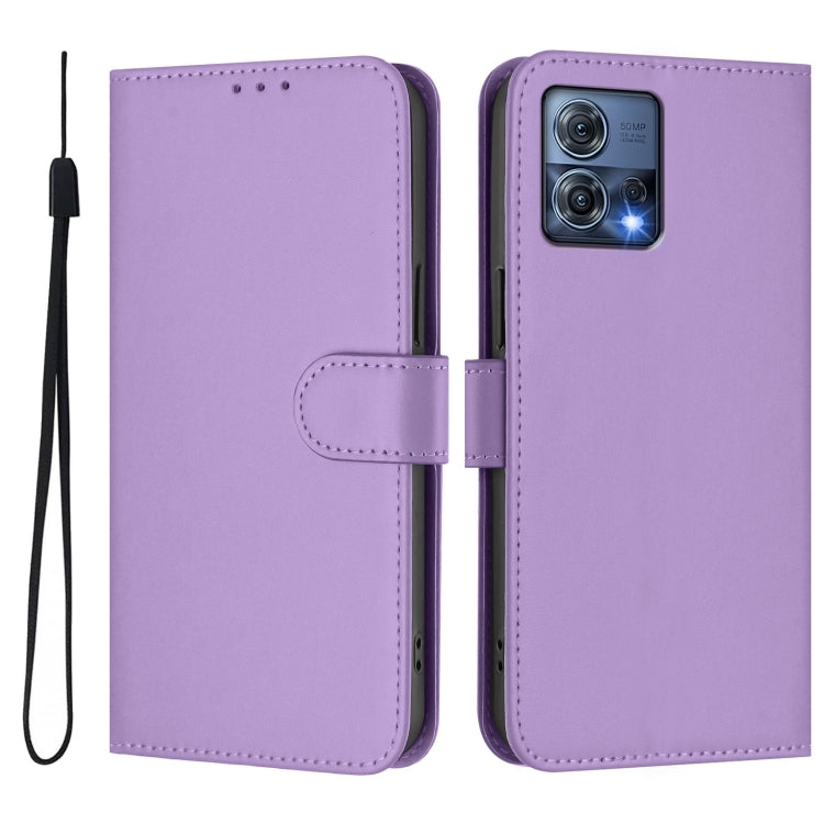 For Motorola Moto S30 Pro 5G Skin Feel Solid Color Leather Phone Case with Lanyard