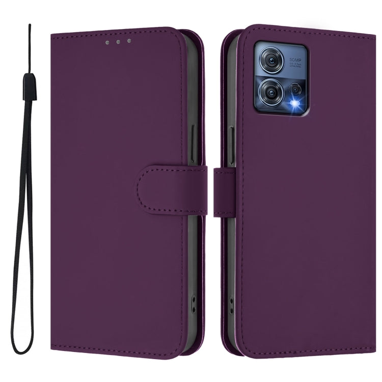 For Motorola Moto S30 Pro 5G Skin Feel Solid Color Leather Phone Case with Lanyard