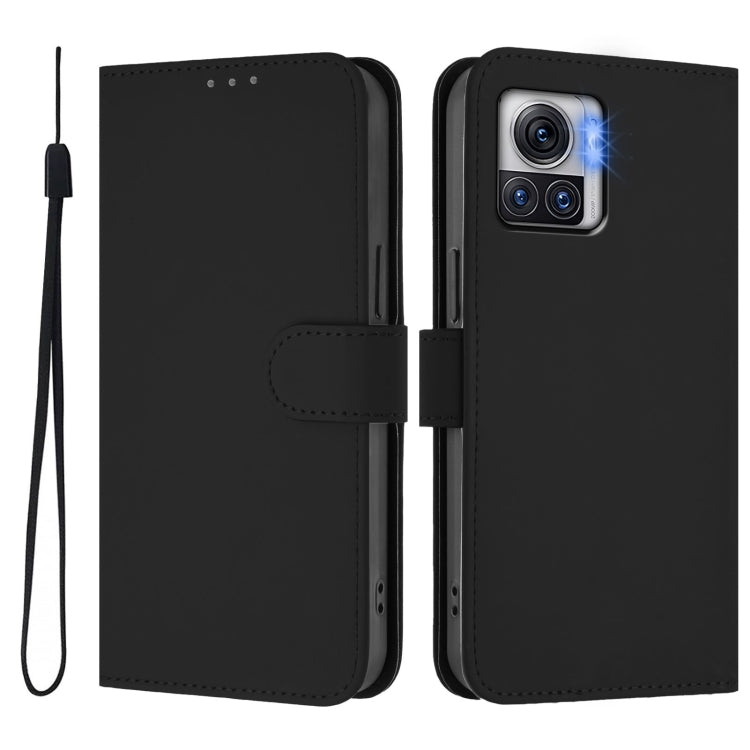 For Motorola Moto X30 Pro 5G Skin Feel Solid Color Leather Phone Case with Lanyard