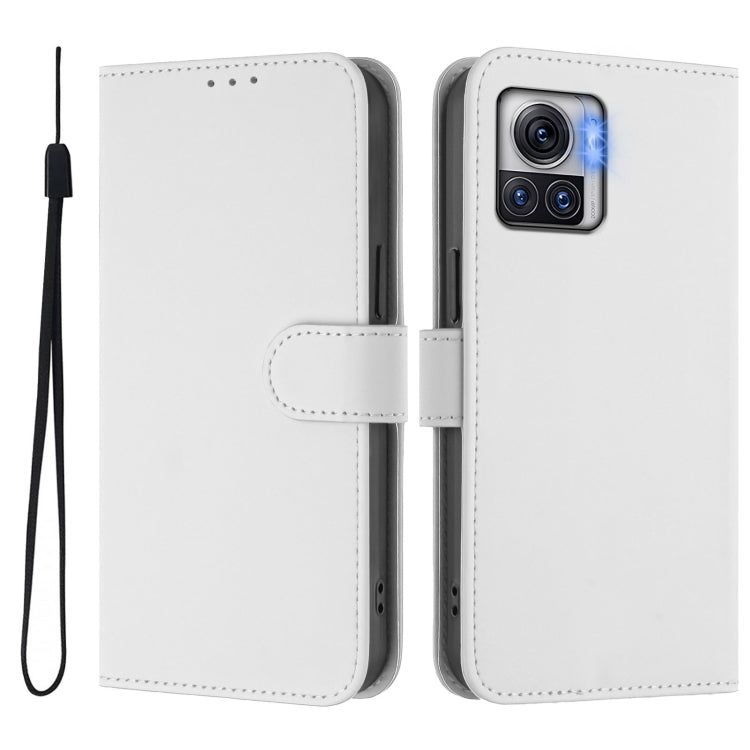 For Motorola Moto X30 Pro 5G Skin Feel Solid Color Leather Phone Case with Lanyard