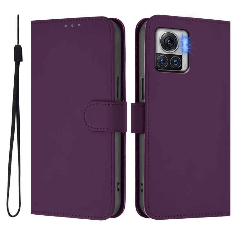 For Motorola Moto X30 Pro 5G Skin Feel Solid Color Leather Phone Case with Lanyard