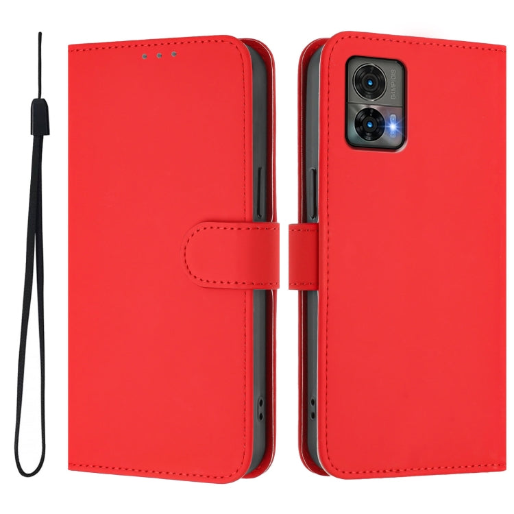 For Motorola Edge 30 Neo Skin Feel Solid Color Leather Phone Case with Lanyard