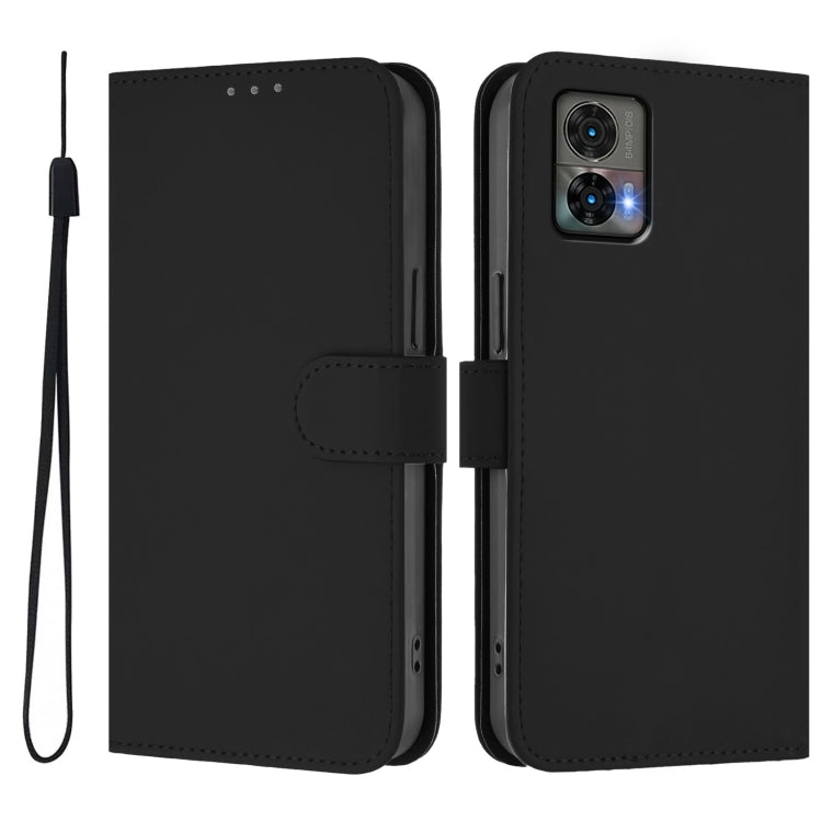 For Motorola Edge 30 Neo Skin Feel Solid Color Leather Phone Case with Lanyard