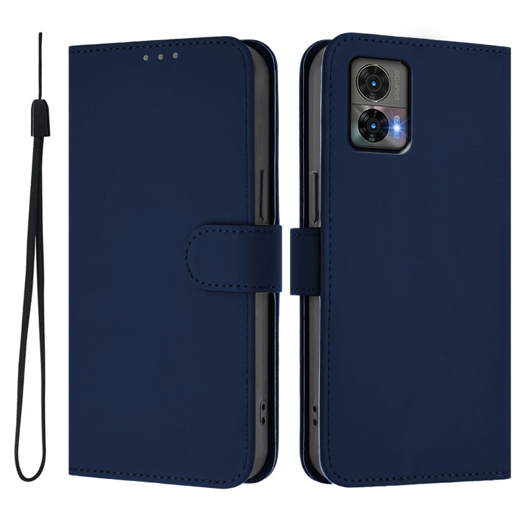 For Motorola Edge 30 Neo Skin Feel Solid Color Leather Phone Case with Lanyard