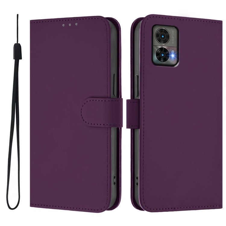 For Motorola Edge 30 Neo Skin Feel Solid Color Leather Phone Case with Lanyard