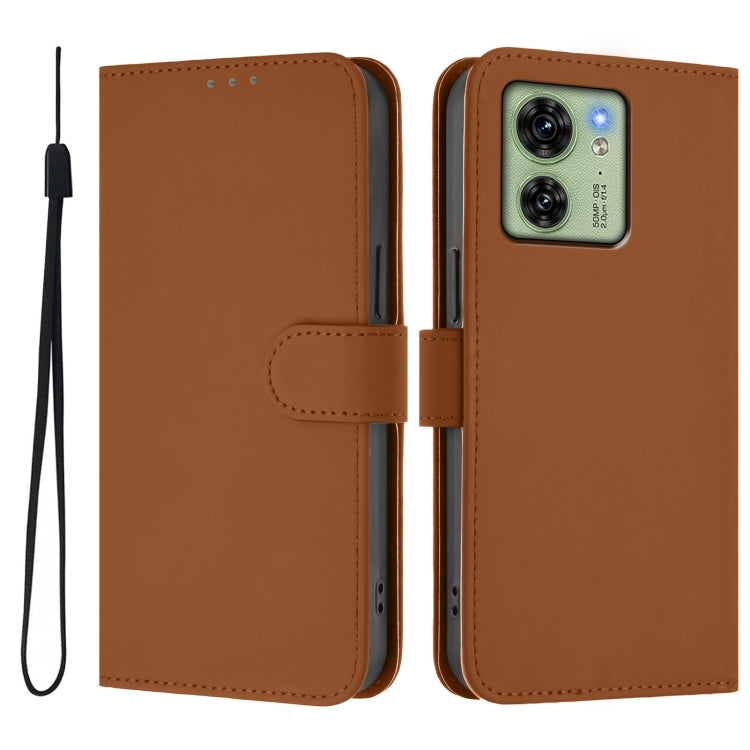 For Motorola Edge 40 5G Global Skin Feel Solid Color Leather Phone Case with Lanyard