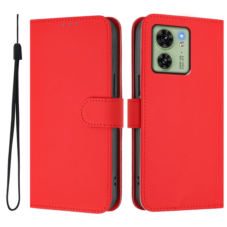 For Motorola Edge 40 5G Global Skin Feel Solid Color Leather Phone Case with Lanyard