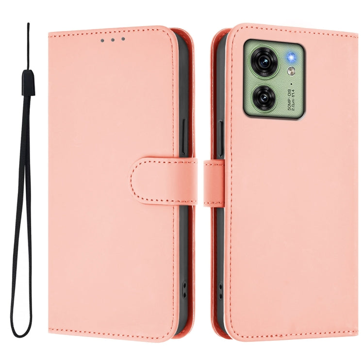 For Motorola Edge 40 5G Global Skin Feel Solid Color Leather Phone Case with Lanyard