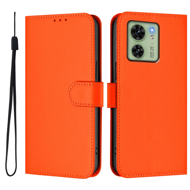 For Motorola Edge 40 5G Global Skin Feel Solid Color Leather Phone Case with Lanyard